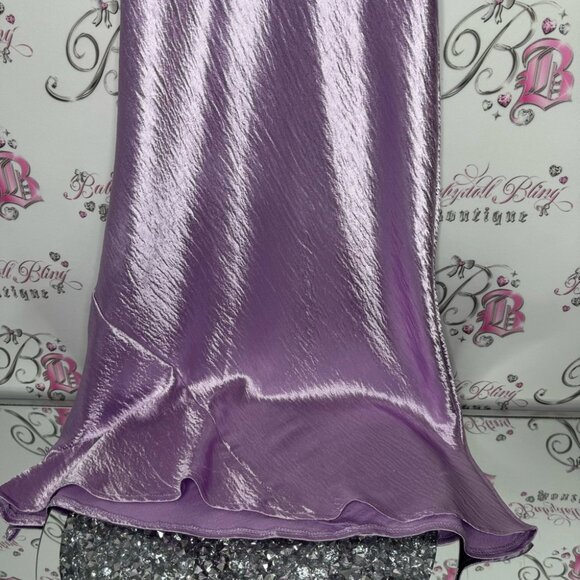Mikey & Joey dress shimmer shiny lilac purple royal long maxi spaghetti strap - Picture 7 of 11
